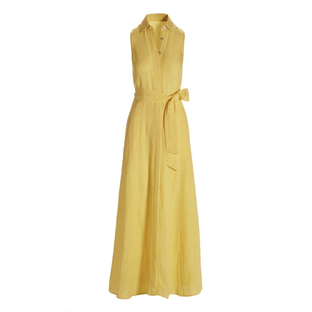 Boston Proper Sleeveless Linen Maxi Shirt Dress Medium Butter Yellow New W/O Tag - Picture 2 of 10